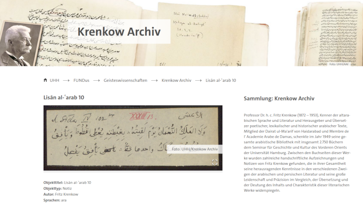 Krenkow Archiv in Fundus