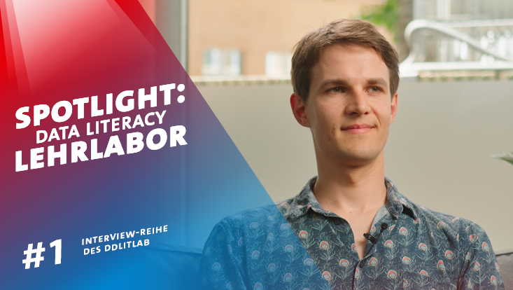 Teaserimage zur neuen Interviewreihe "Spotlight Data-Literacy-Lehrlabor" zur Folge 1 mit Dr. Lennart Wittkuhn
