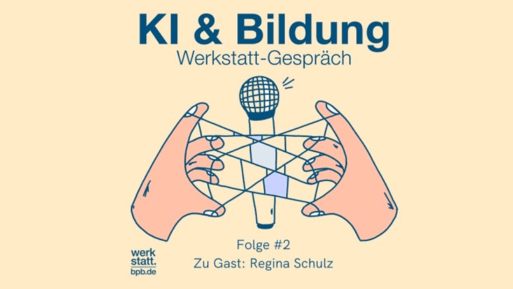 Podcast-Icon mit Text "KI & Bildung Werkstatt-Gespräch Folge#2 zu Gast: Regina Schulz"