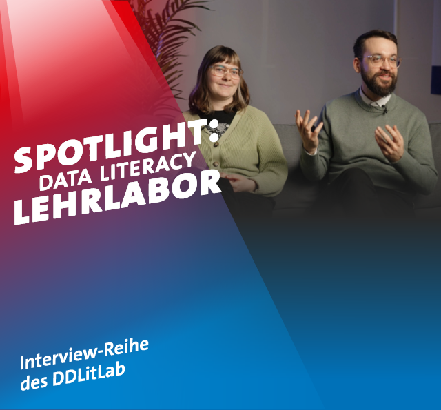 Achtes Interview aus der Reihe "Spotlight: Data Literacy Lehrlabor". Zu sehen sind Prof. Dr. Lars Sörries-Vorberger und Carla Sökefeld, die hier ein Interview gegeben haben.