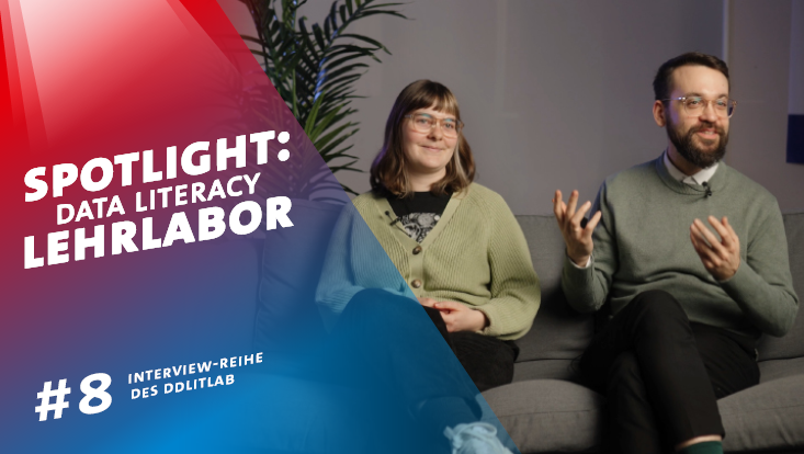 Achtes Interview aus der Reihe "Spotlight: Data Literacy Lehrlabor". Zu sehen sind Prof. Dr. Lars Sörries-Vorberger und Carla Sökefeld, die hier ein Interview gegeben haben.