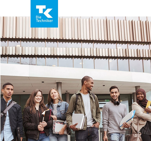 TK Logo mit Studierendengruppe