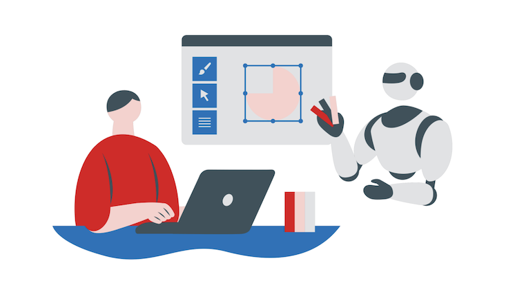 ki-stock-canva-733x414-neu Studierende und Roboter neben einem Laptop