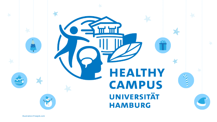 Healthy Campus Logo der Universiät mit weihanchtlichen Icons