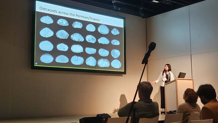 Doctoral researcher presenting her findings at EGU 2025