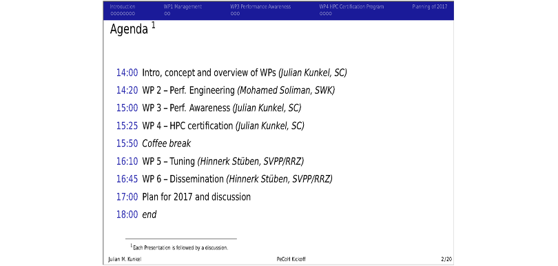 Agenda of the kickoff meeting