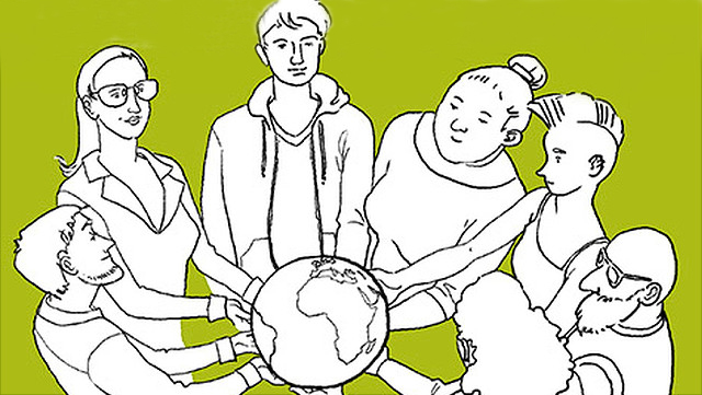 Illustration Menschen halten die Erde