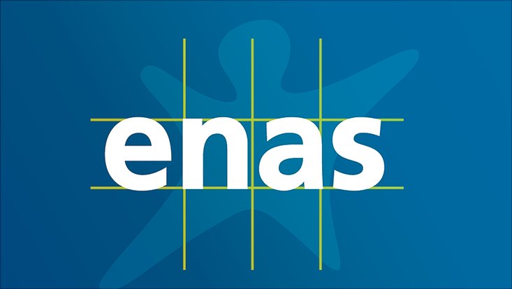 Das Logo der Organisation "enas" ist auf blauem Hintergrund zu sehen.