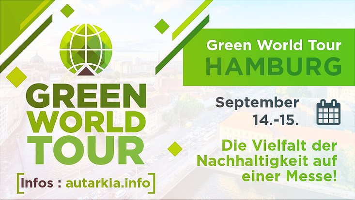 Das Logo der Green World Tour sowie der Veranstaltungstermin in Hamburg ist zu sehen.