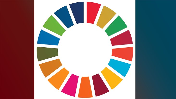 Das Logo der SDGs in Form eines Rads ist abgebildet.