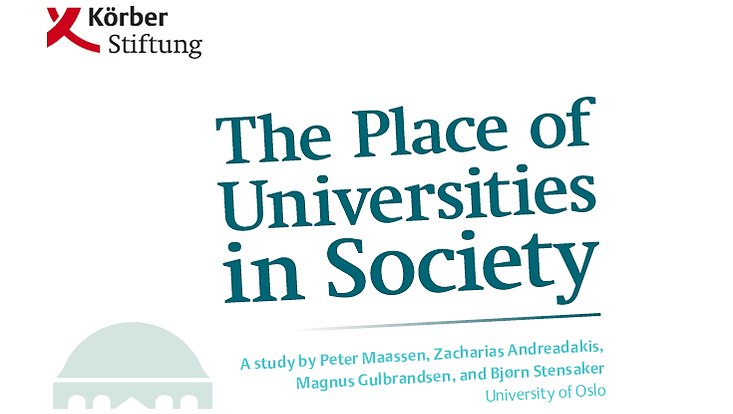 Titelbild der Broschüre zur Studie, blaue Überschrift "The Place of Universities in Society" und Logo der Körber-Stiftung