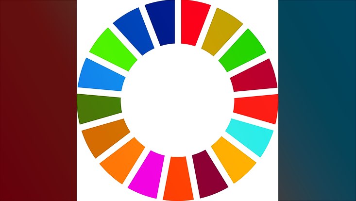 Das Logo der Sustainable Development Goals: ein Rad mit 17 Farben
