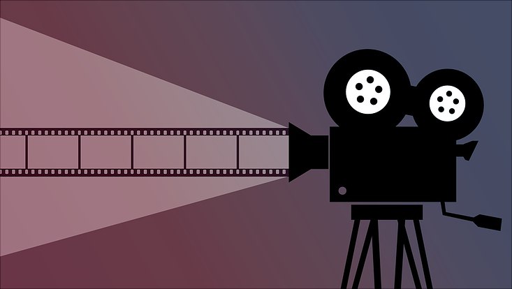 Grafisch Dargestellt ist eine Kamera, die einen Film abspielt