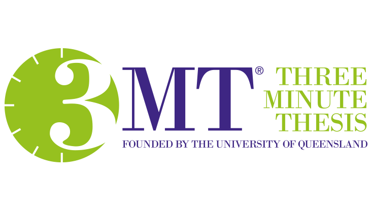 Logo der Veranstaltung "Three Minute Thesis" mit dem Hinweis "founded by the University of Queensland"