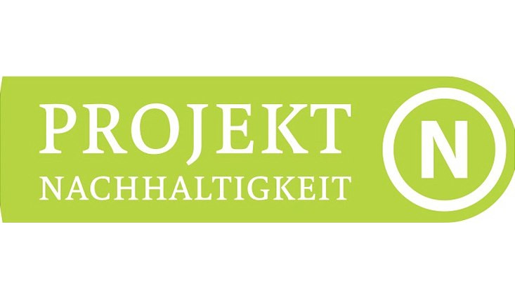 Logo Projekt Nachhaltigkeit, weiße Schrift aus hellgrünem Hintergund