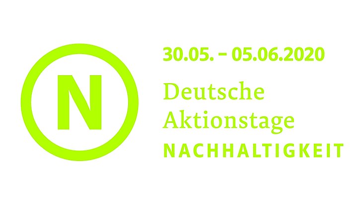 Das Logo der Deutschen Aktionstage Nachhaltigkeit samt Zeitraum, 30.05. bis 05.06.2020 sind abgebildet.